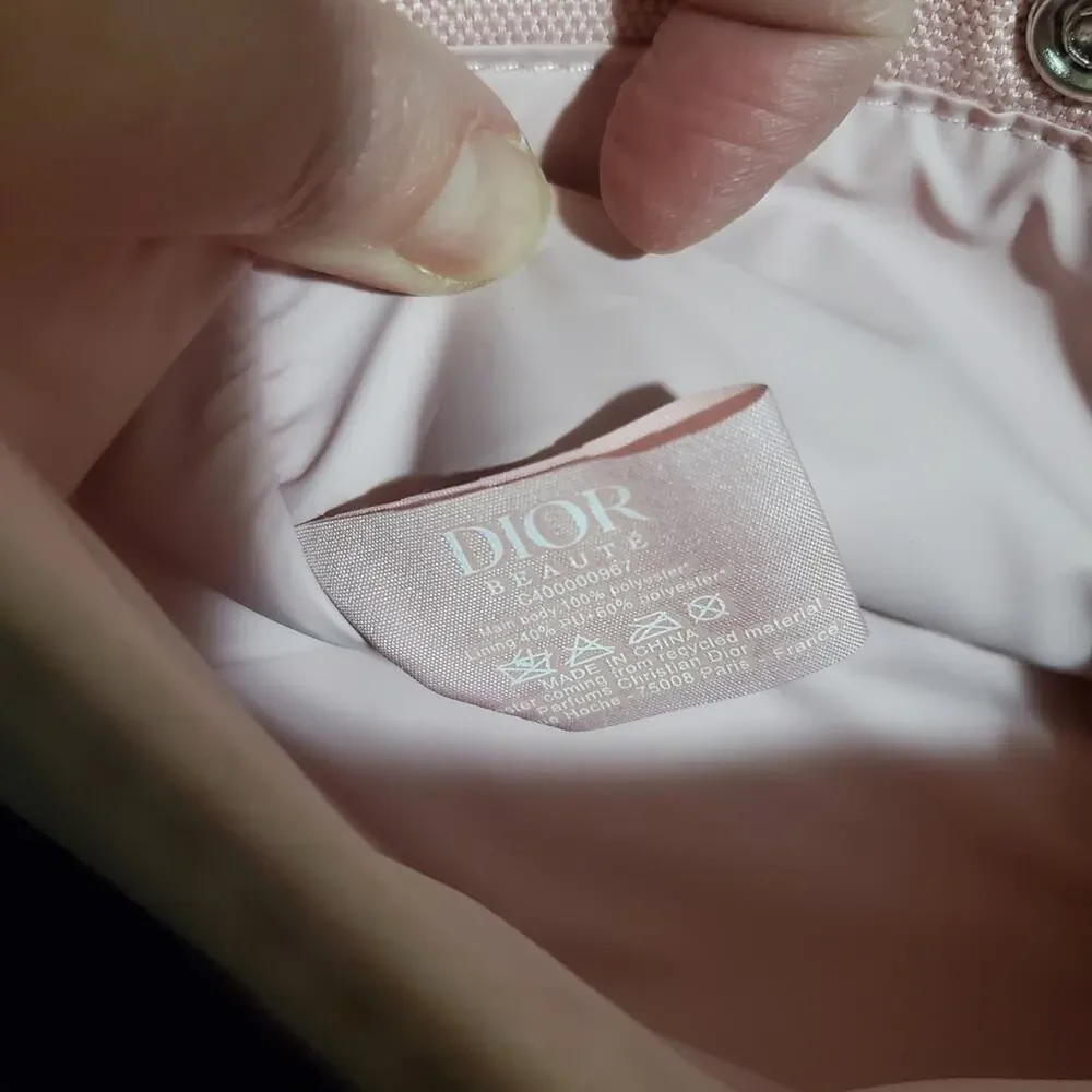 Dior Pink Makeup Cosmetic Bag with Embossed Logo